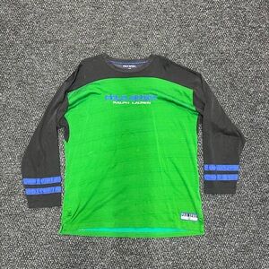 Ralph Lauren Polo Sport Long Sleeve Green/Blue/White Colorblock Shirt Size Large